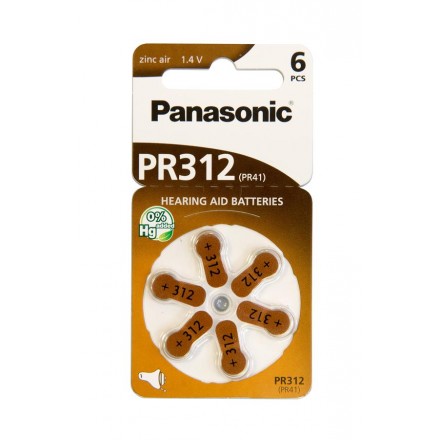 Panasonic Батарейка повітряно-цинкова PR312(312A, AC312E/EZ, PR312H, PR41, ZA312, DA312) блістер, 6 шт.