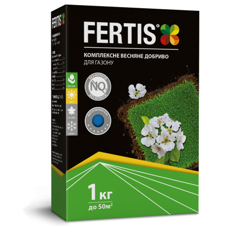 Комплексне весняне мінеральне гранульоване добриво для газону Fertis, 1 кг (NPK 17.6.11 + МЕ)