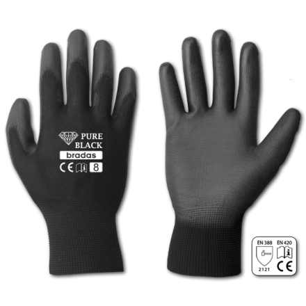 Рукавички захисні PURE BLACK поліуретан, розмір 8, RWPBC8