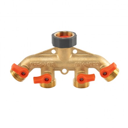 Колектор 4-ходовий з клапанами РЗ 3/4", з'єднання з краном РВ 3/4", латунь, BRASS SOFT, BR-S3034