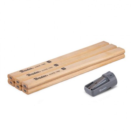 Набір будівельних олівців з точилкою HB 180mm OCTAGON, 6 шт. дерево, DIY-PC2OC18WD/S6B