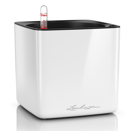 Розумний горщик Lechuza CUBE Glossy 14, білий блискучий