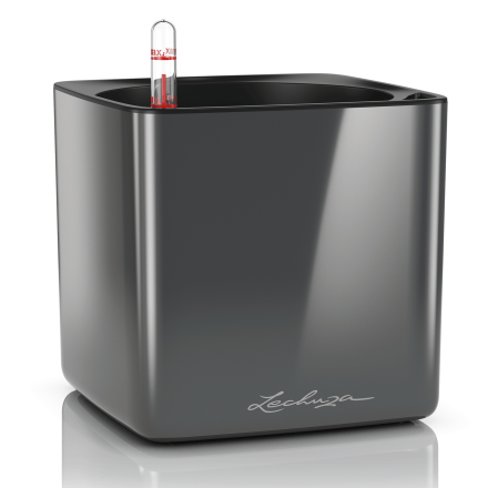 Розумний горщик Lechuza CUBE Glossy Premium 16, антрацитовий блискучий
