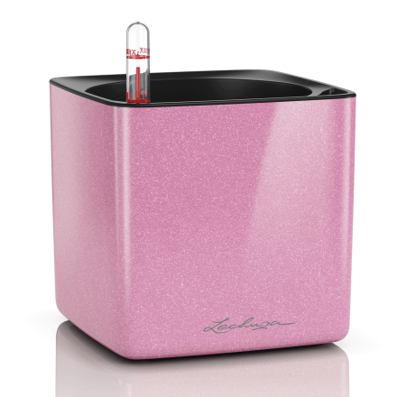 Розумний горщик Lechuza CUBE Glossy Kiss 14, рожевий блискучий
